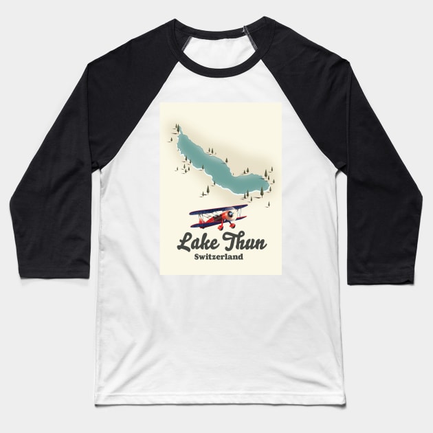 Lake Thun Switzerland map Baseball T-Shirt by nickemporium1